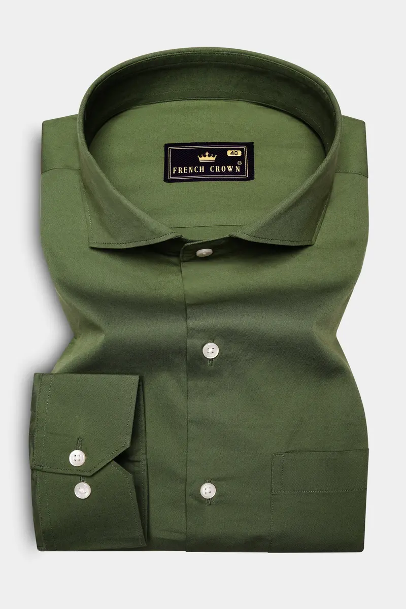Verdant Veil-Thatch Green Solid Subtle Sheen Super Soft Premium Cotton Dress Shirt 4