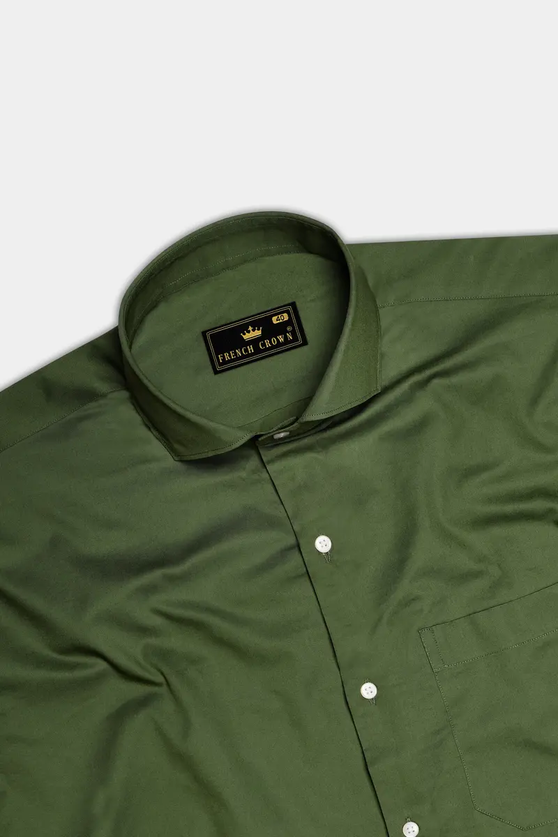 Verdant Veil-Thatch Green Solid Subtle Sheen Super Soft Premium Cotton Dress Shirt 5