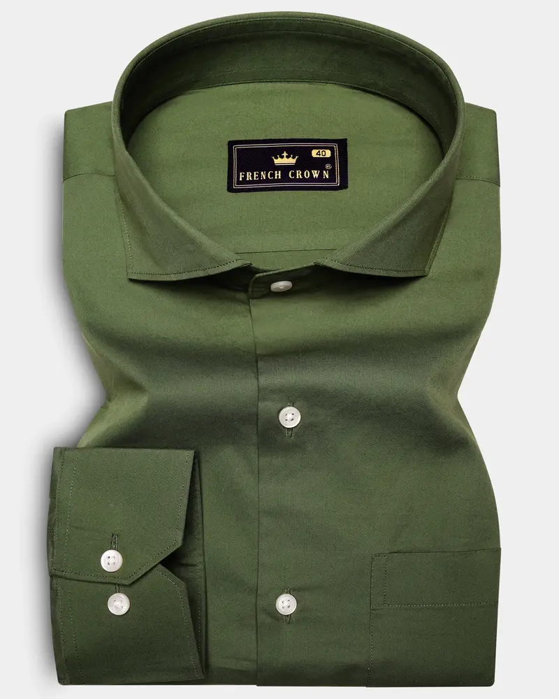 Verdant Veil-Thatch Green Solid Subtle Sheen Super Soft Premium Cotton Dress Shirt 6