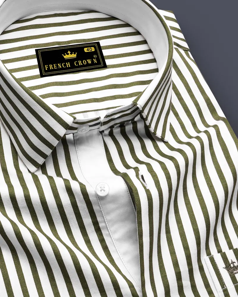 Verdant-Verdigris Green And Bright White Candy Striped Subtle Sheen Soft Premium Cotton Dress Shirt 1