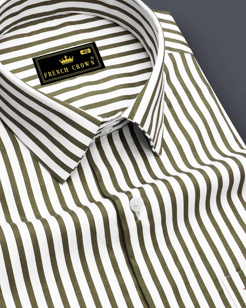 Verdant-Verdigris Green And Bright White Candy Striped Subtle Sheen Super Soft Premium Cotton Dress Shirt 1