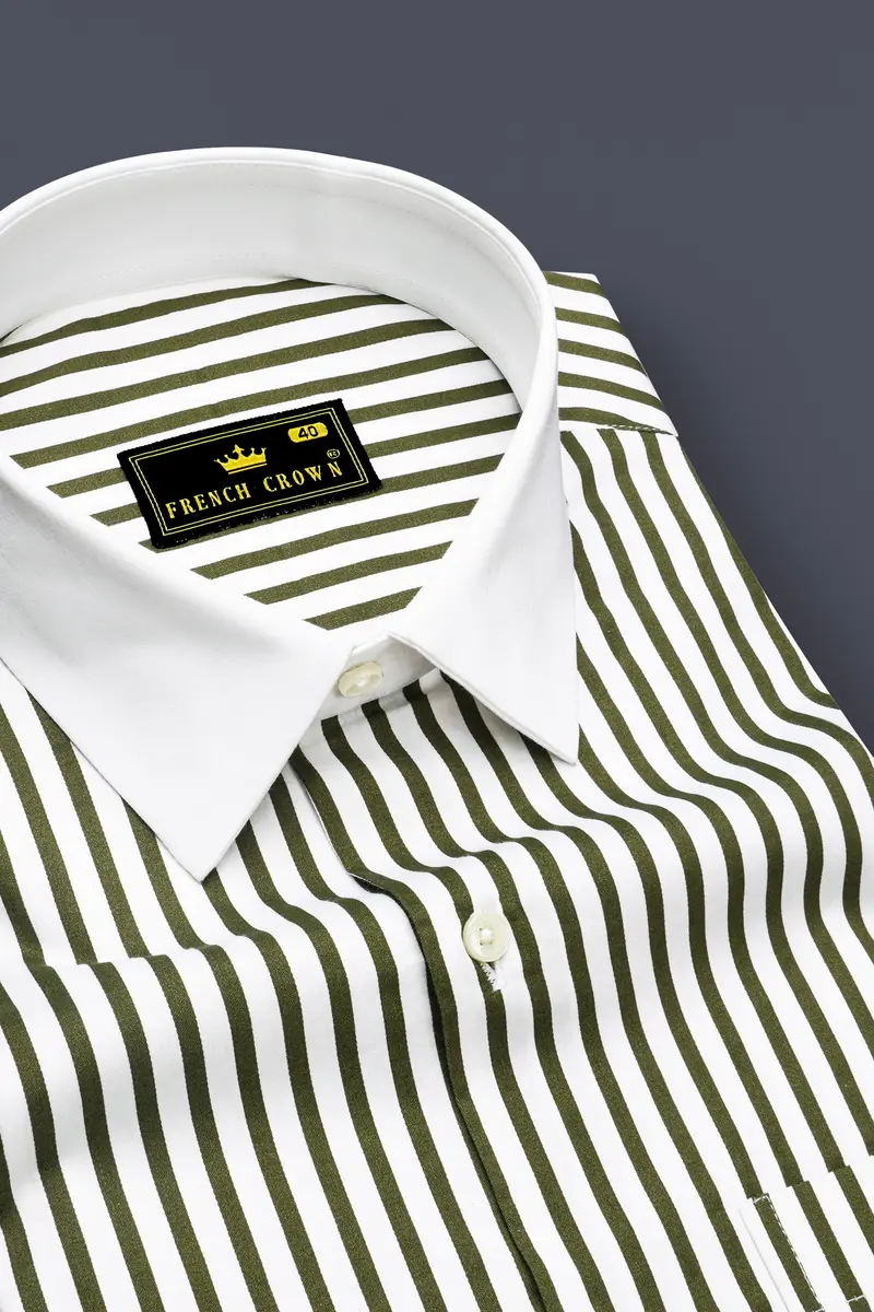 Verdant-Verdigris Green And Bright White Candy Striped Super Soft Premium Cotton Dress White Cuff Collar Shirt 4