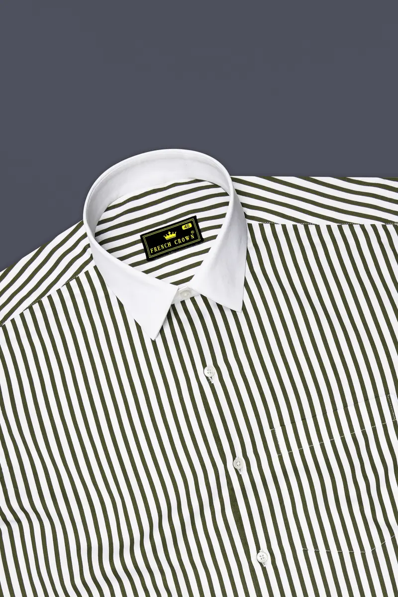 Verdant-Verdigris Green And Bright White Candy Striped Super Soft Premium Cotton Dress White Cuff Collar Shirt 5