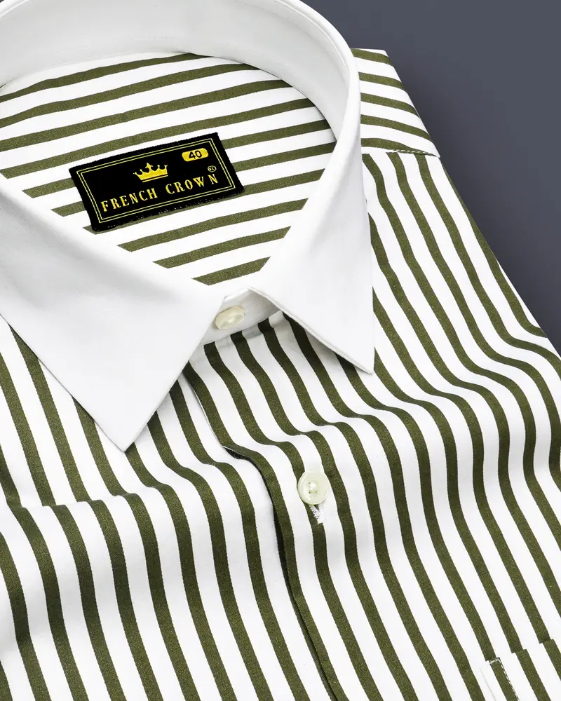 Verdant-Verdigris Green And Bright White Candy Striped Super Soft Premium Cotton Dress White Cuff Collar Shirt 6