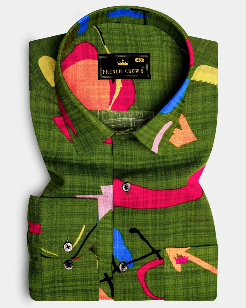 Verdant Vibe-Swamp Green Printed Lightweight Premium Cotton Casual Shirt 1