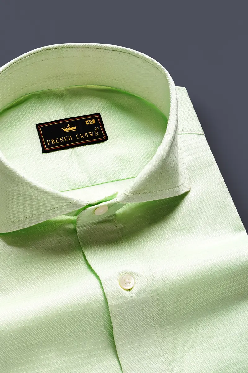 Verdant Weave-Coriander Green Dobby Textured Premium Giza Cotton Dress Shirt 1