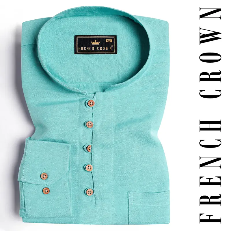 Verdigris Blue Luxurious Linen Kurta Shirt 1