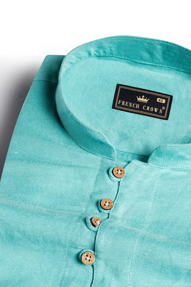 Verdigris Blue Luxurious Linen Kurta Shirt 4