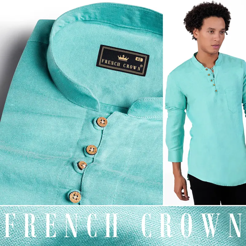 Verdigris Blue Luxurious Linen Kurta Shirt 5