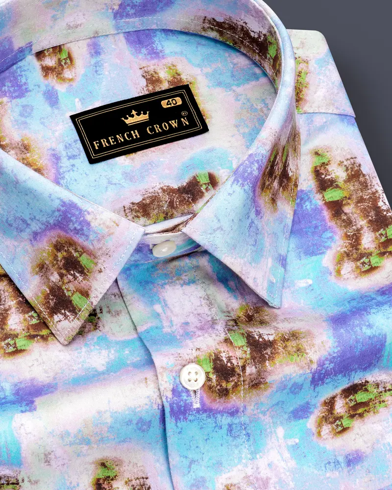Verdigris Blue With Taupe Brown Marble Printed Super Soft Premium Cotton Shirt 1