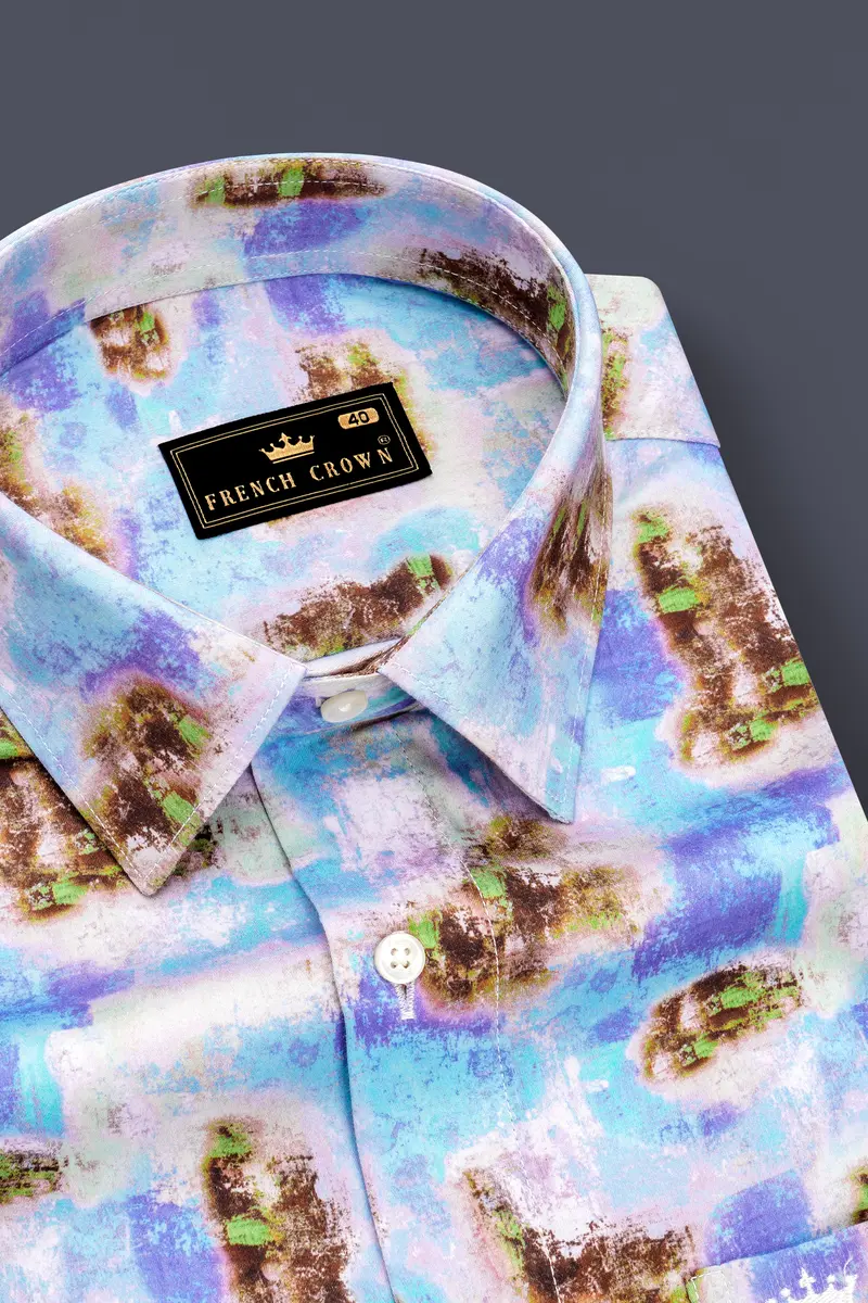 Verdigris Blue With Taupe Brown Marble Printed Super Soft Premium Cotton Shirt 2