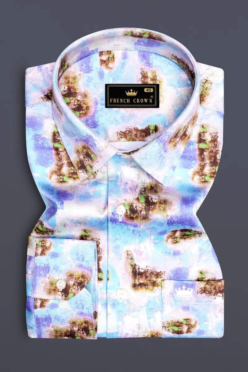 Verdigris Blue With Taupe Brown Marble Printed Super Soft Premium Cotton Shirt 4