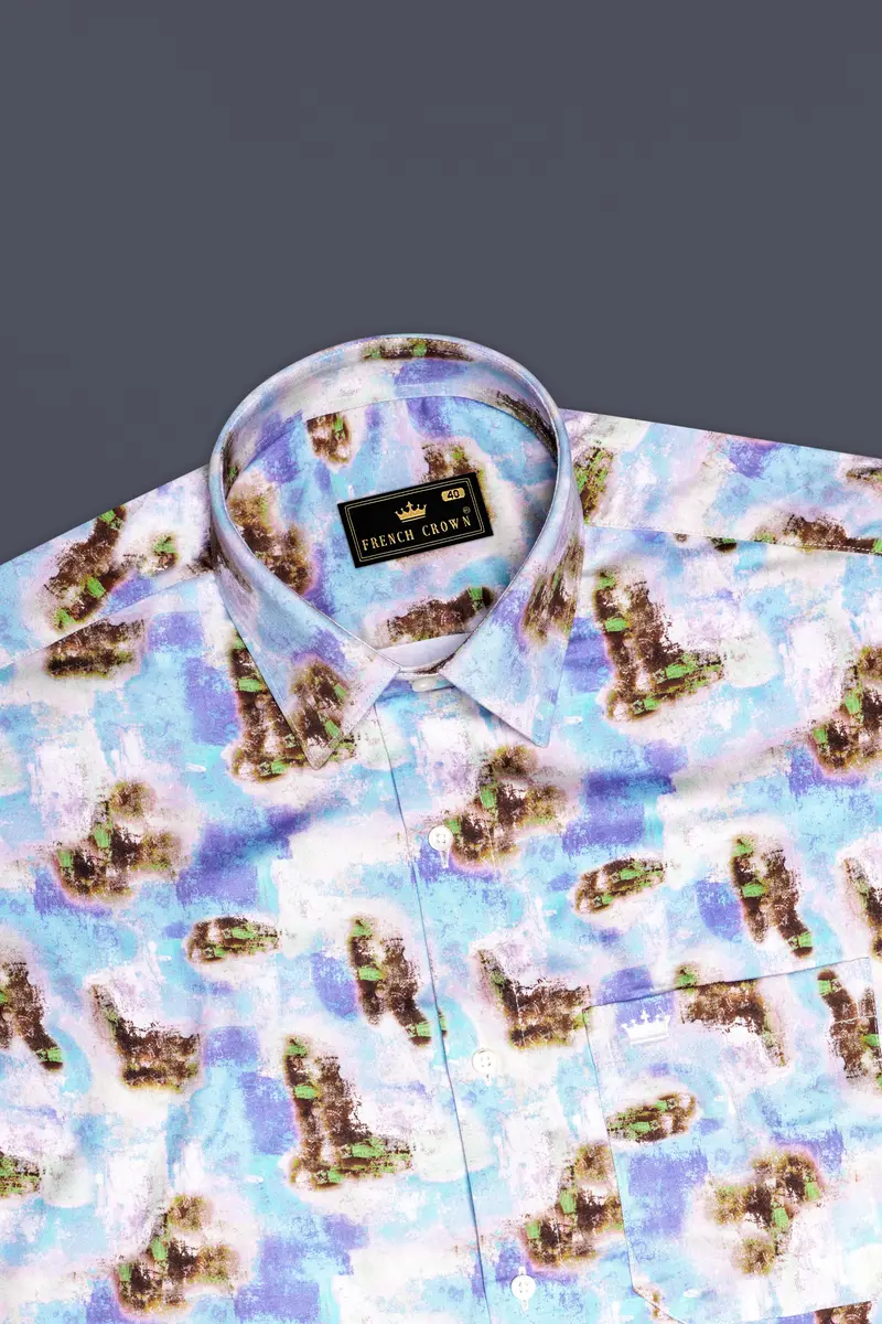 Verdigris Blue With Taupe Brown Marble Printed Super Soft Premium Cotton Shirt 5