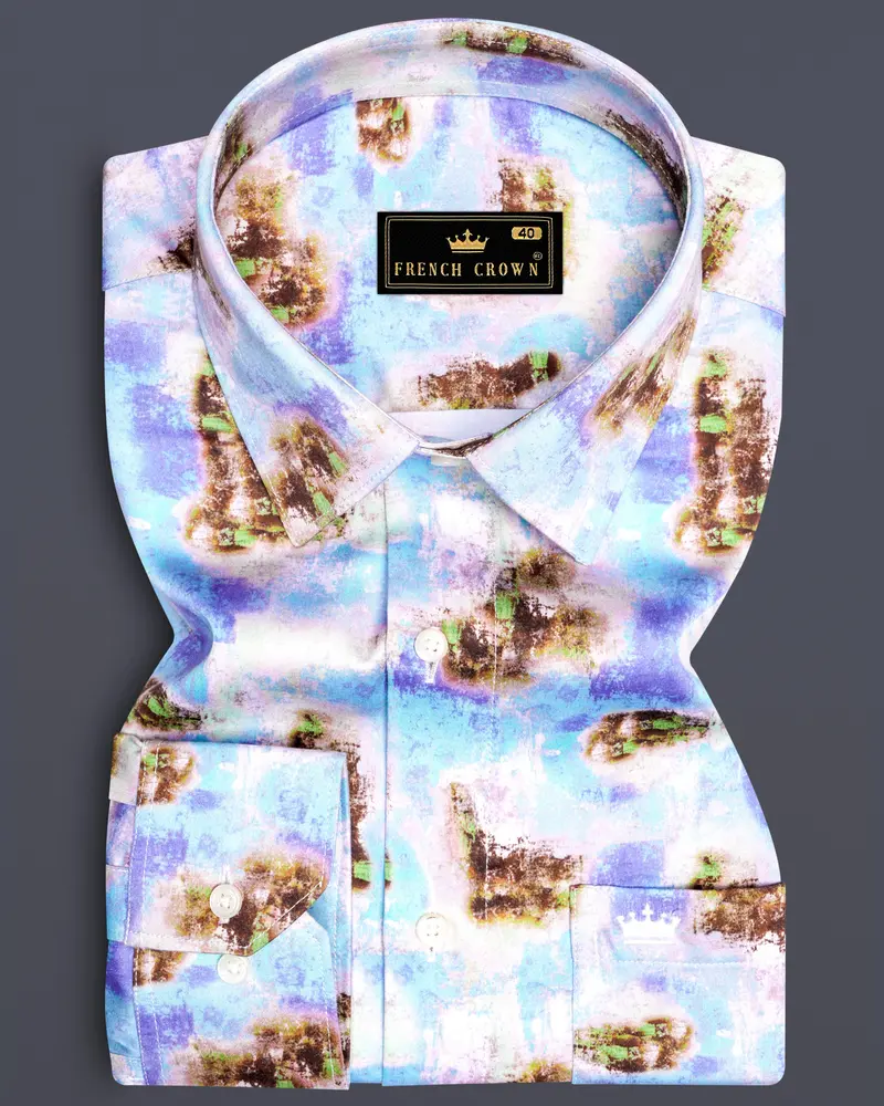 Verdigris Blue With Taupe Brown Marble Printed Super Soft Premium Cotton Shirt 6