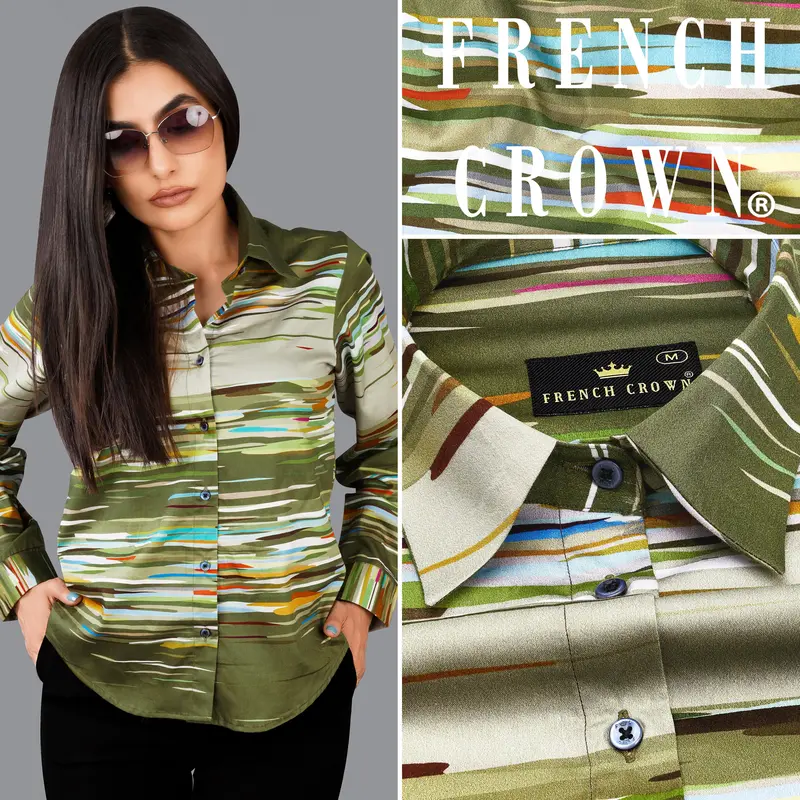 Verdigris Green Multicolour Printed Premium Tencel Shirt 1