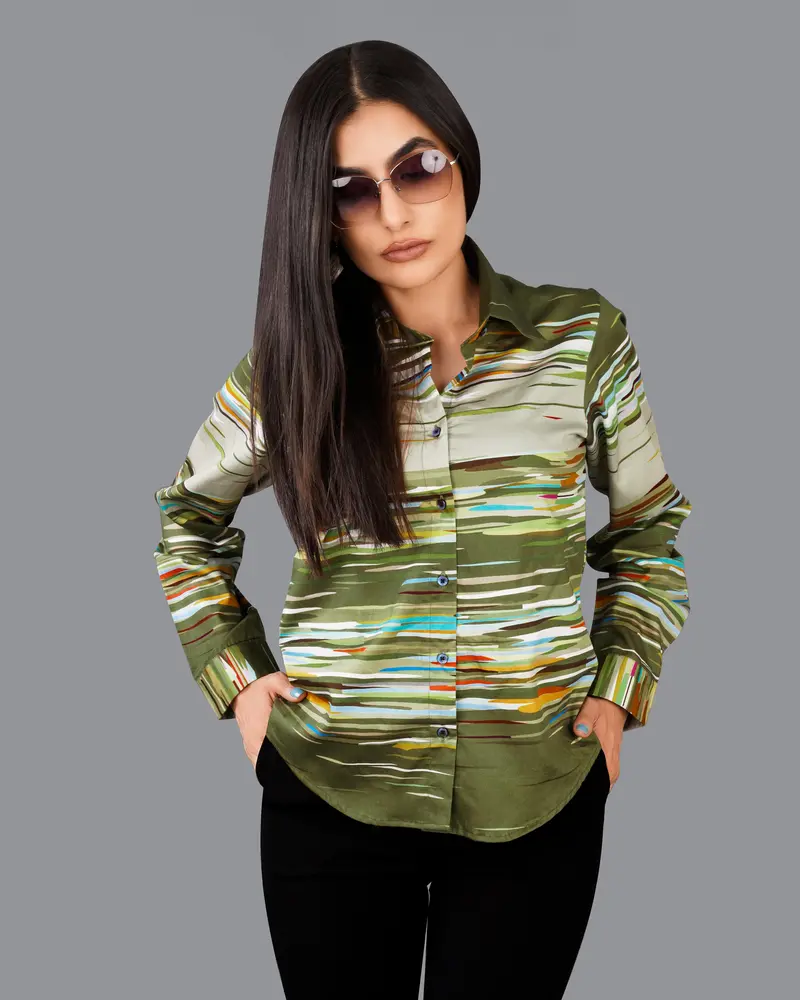 Verdigris Green Multicolour Printed Premium Tencel Shirt 2