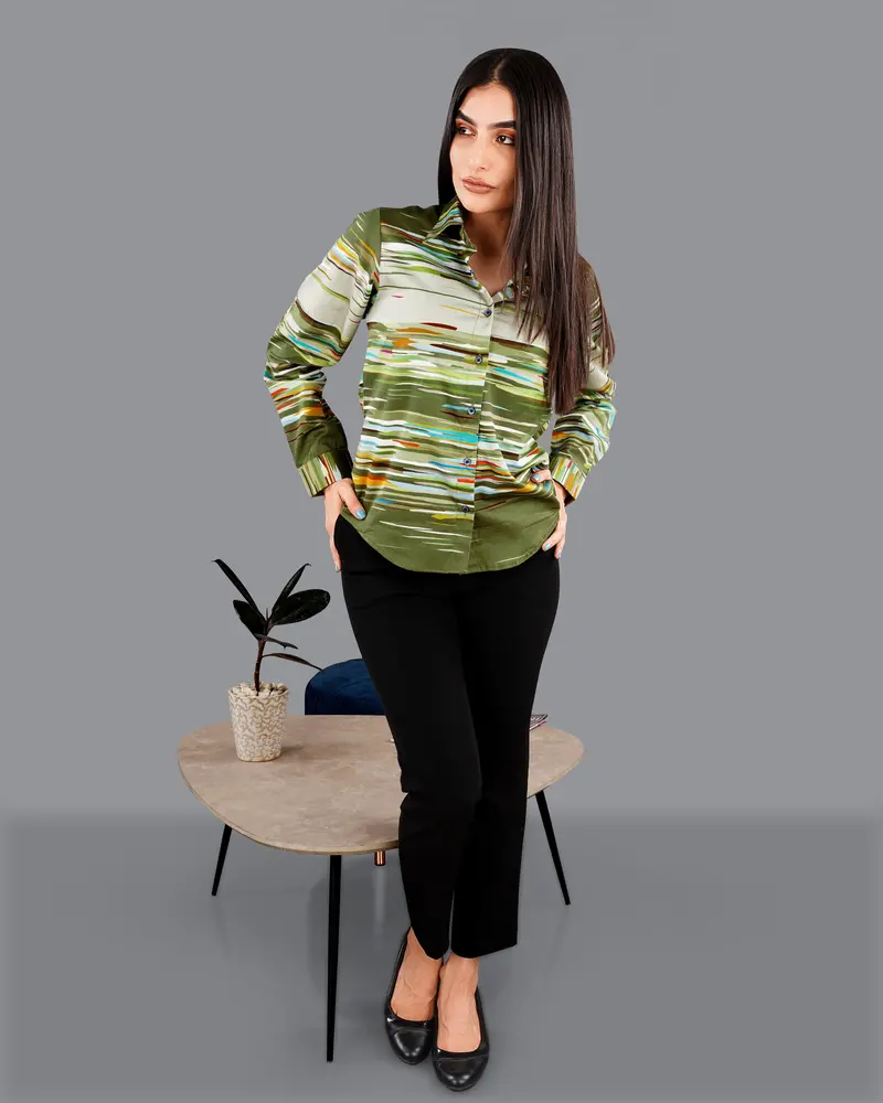 Verdigris Green Multicolour Printed Premium Tencel Shirt 4