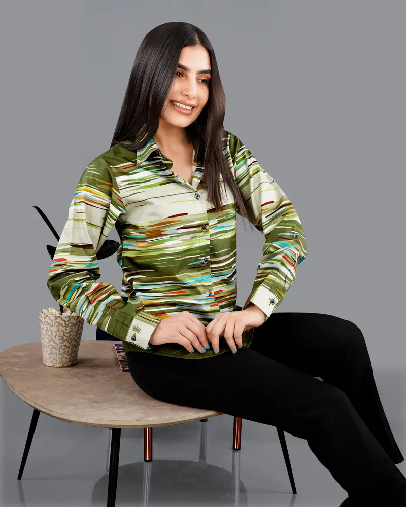 Verdigris Green Multicolour Printed Premium Tencel Shirt 5