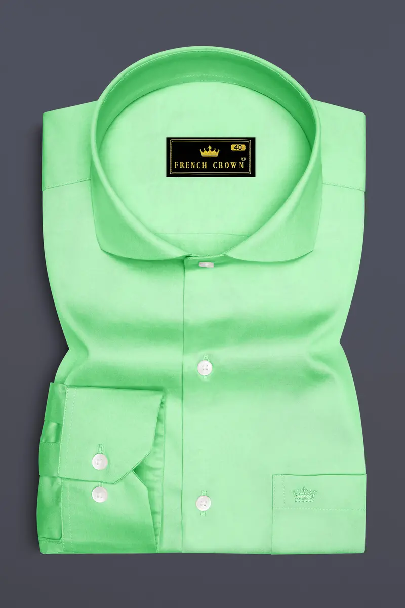 Verdoro Celadon Green Subtle Sheen Super Soft Premium Cotton Cut Away Collar Dress Shirt 4