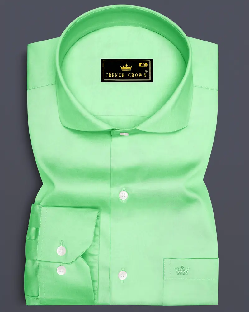 Verdoro Celadon Green Subtle Sheen Super Soft Premium Cotton Cut Away Collar Dress Shirt 6