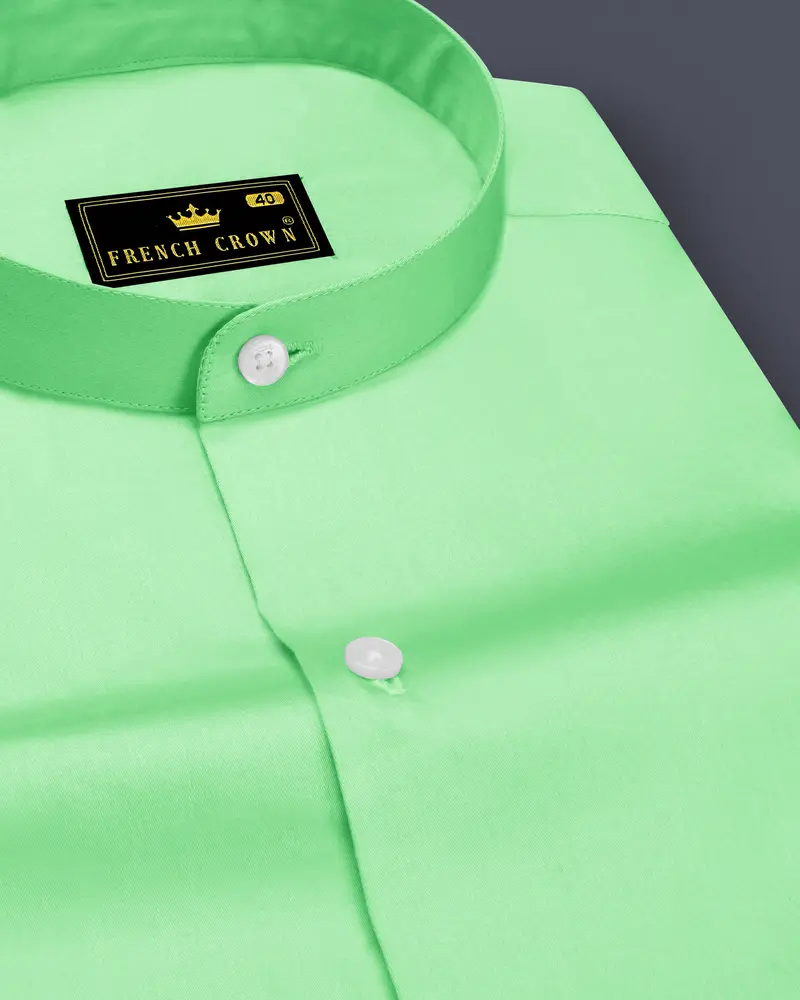 Verdoro Celadon Green Subtle Sheen Super Soft Premium Cotton Mandarin Dress Shirt 1