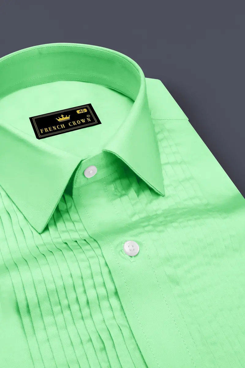 Verdoro Celadon Green Subtle Sheen Super Soft Premium Cotton Tuxedo Dress Shirt 4