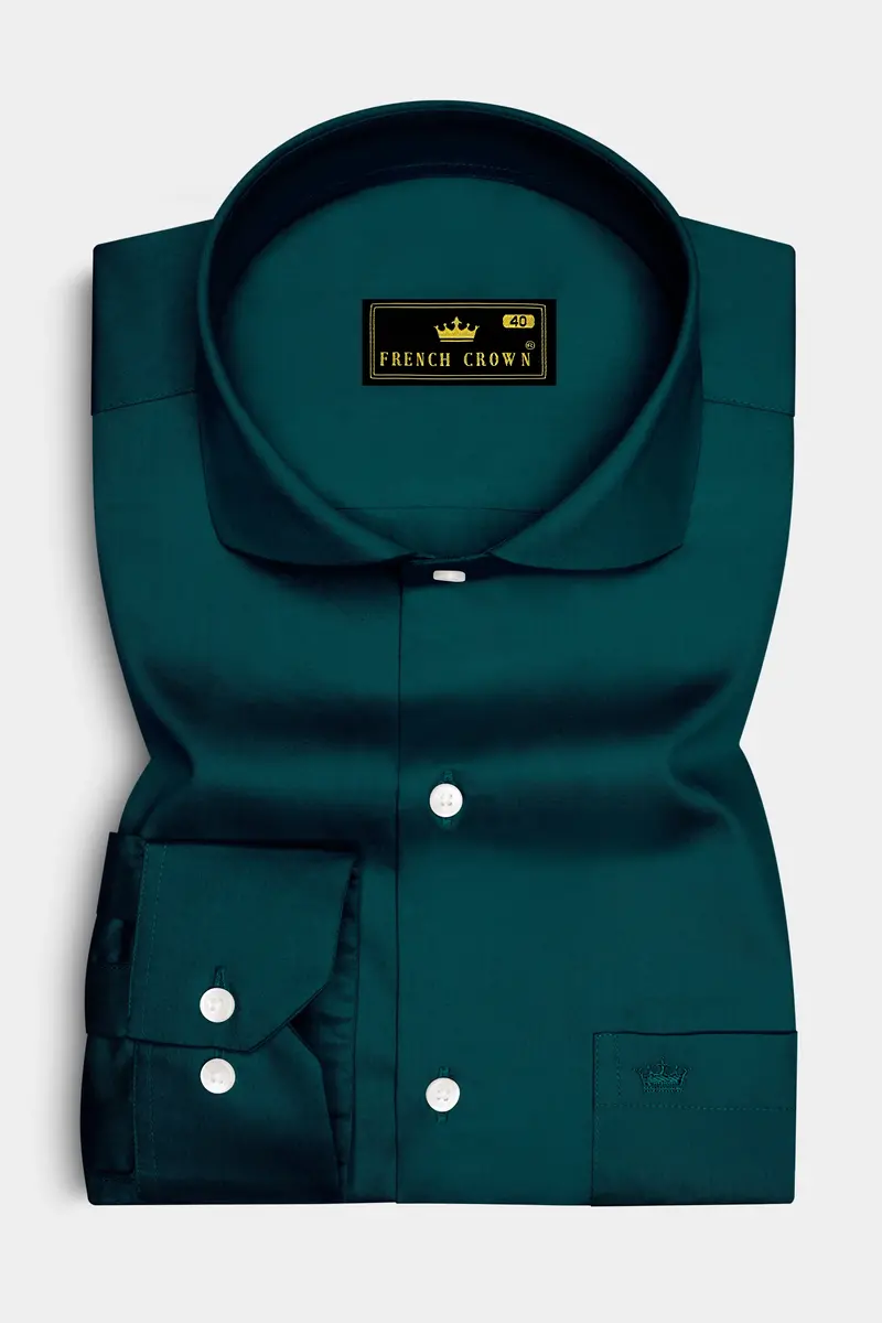 Verdoro-Daintree Green Subtle Sheen Super Soft Premium Cotton Cut Away Collar Dress Shirt 4