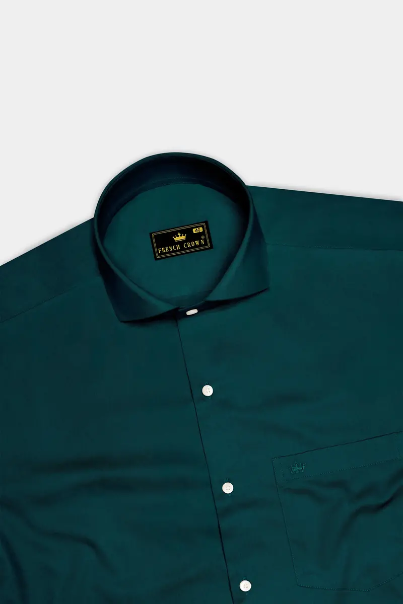Verdoro-Daintree Green Subtle Sheen Super Soft Premium Cotton Cut Away Collar Dress Shirt 5