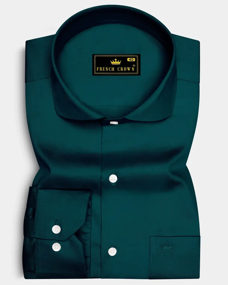 Verdoro-Daintree Green Subtle Sheen Super Soft Premium Cotton Cut Away Collar Dress Shirt 6