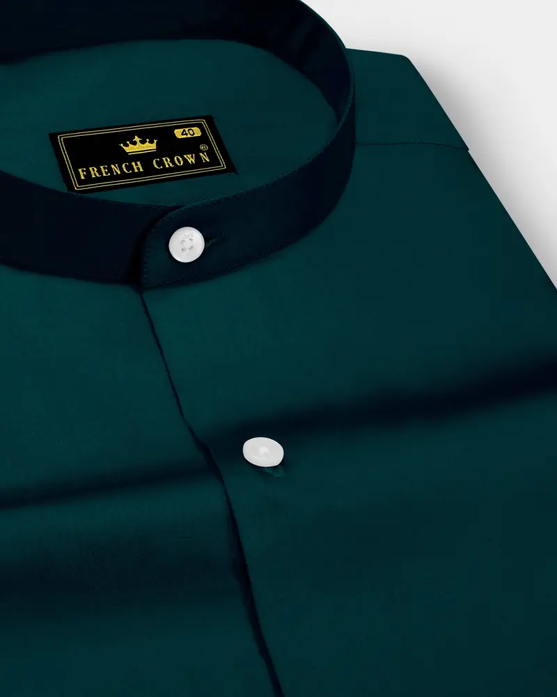 Verdoro-Daintree Green Subtle Sheen Super Soft Premium Cotton Mandarin Dress Shirt 1