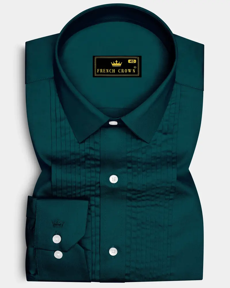 Verdoro-Daintree Green Subtle Sheen Super Soft Premium Cotton Tuxedo Dress Shirt 1