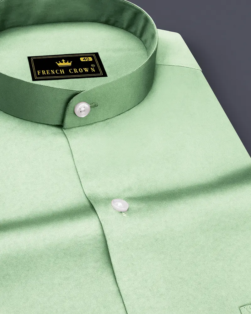 Verdoro-Oxley Green Subtle Sheen Super Soft Premium Cotton Mandarin Shirt 1