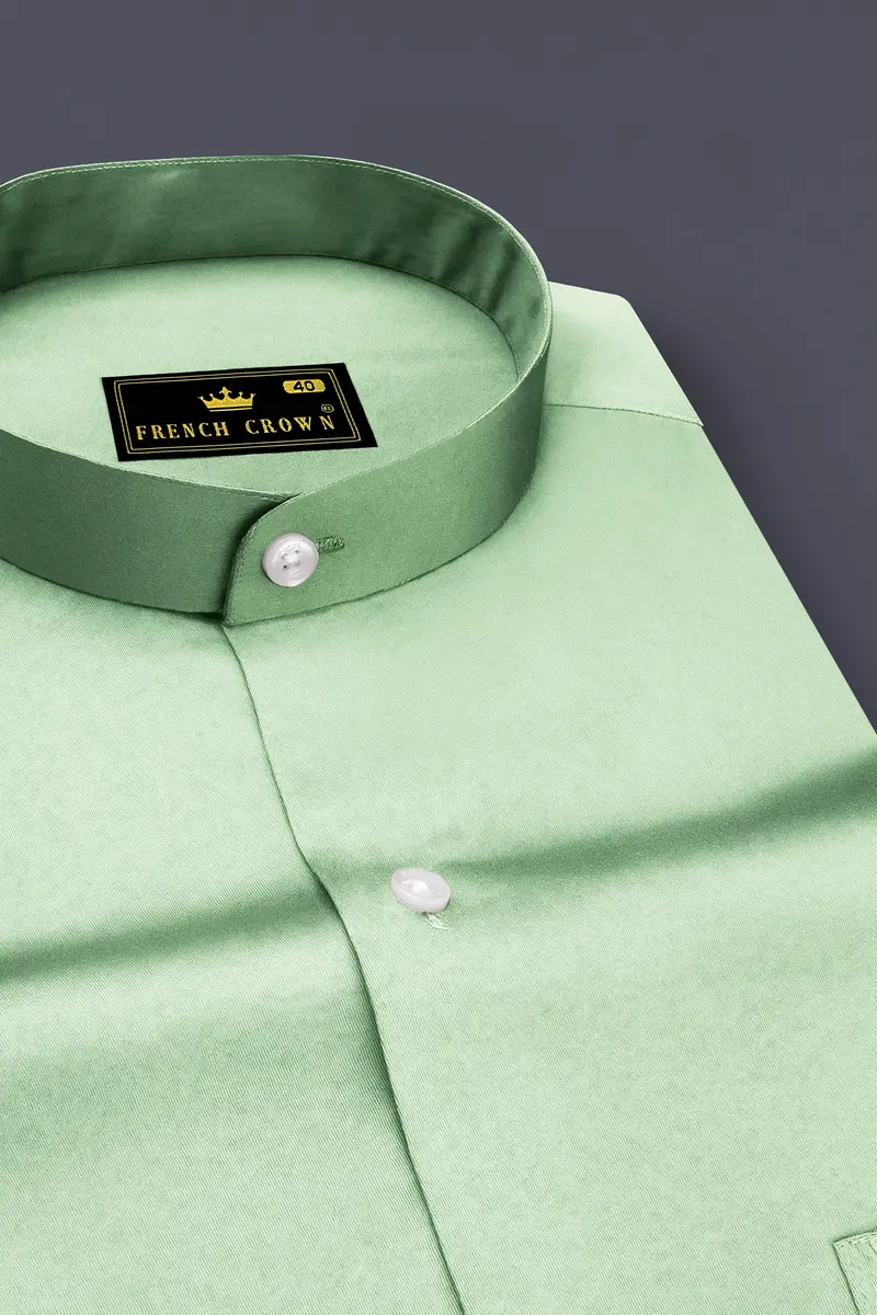 Verdoro-Oxley Green Subtle Sheen Super Soft Premium Cotton Mandarin Shirt 2