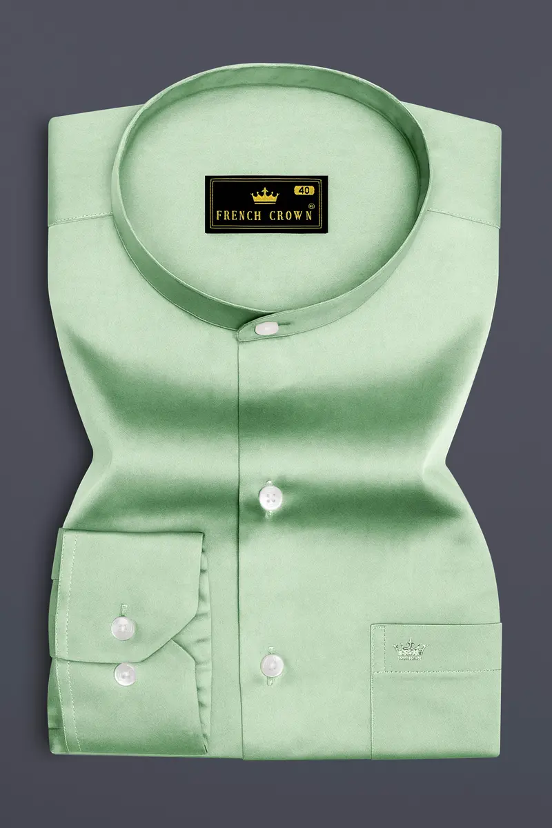 Verdoro-Oxley Green Subtle Sheen Super Soft Premium Cotton Mandarin Shirt 4