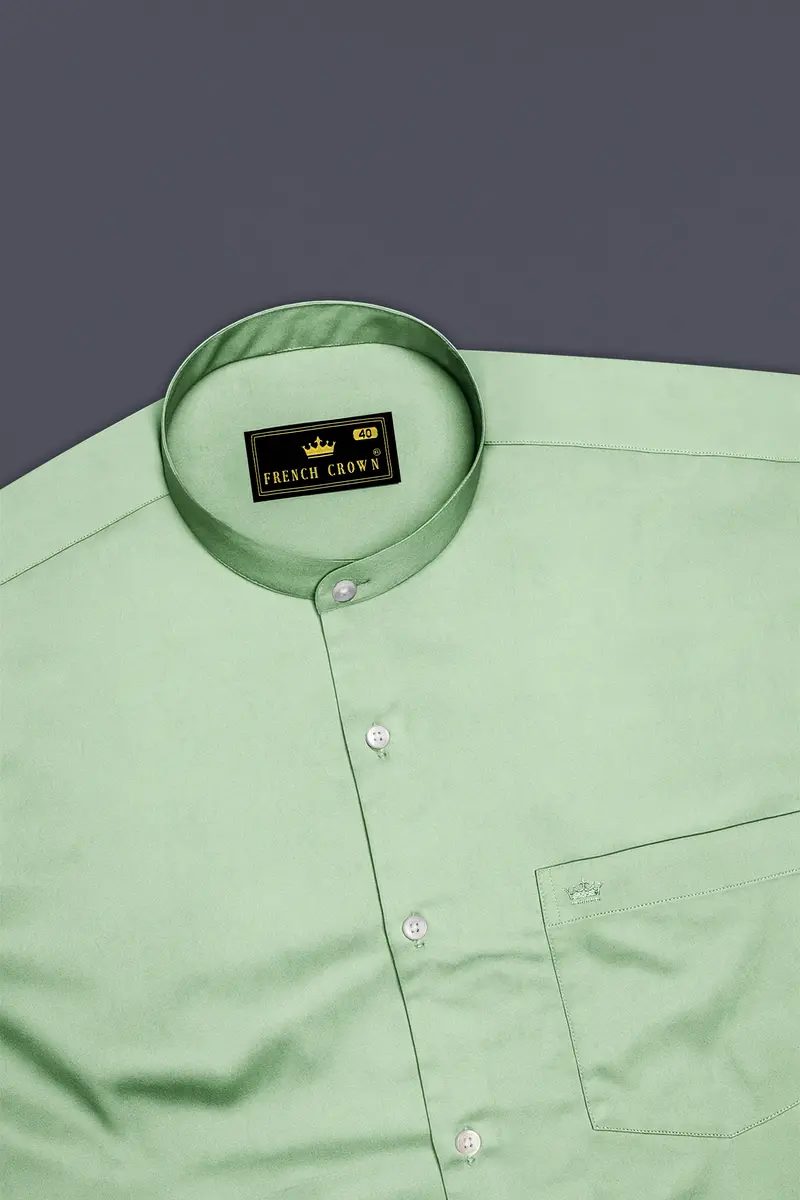 Verdoro-Oxley Green Subtle Sheen Super Soft Premium Cotton Mandarin Shirt 5