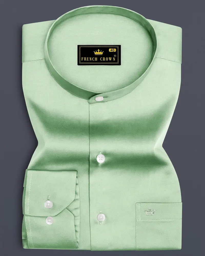 Verdoro-Oxley Green Subtle Sheen Super Soft Premium Cotton Mandarin Shirt 6