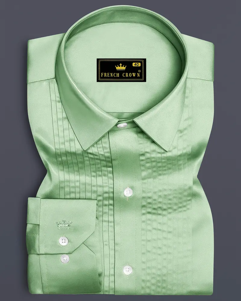Verdoro-Oxley Green Subtle Sheen Super Soft Premium Cotton Tuxedo Shirt 1
