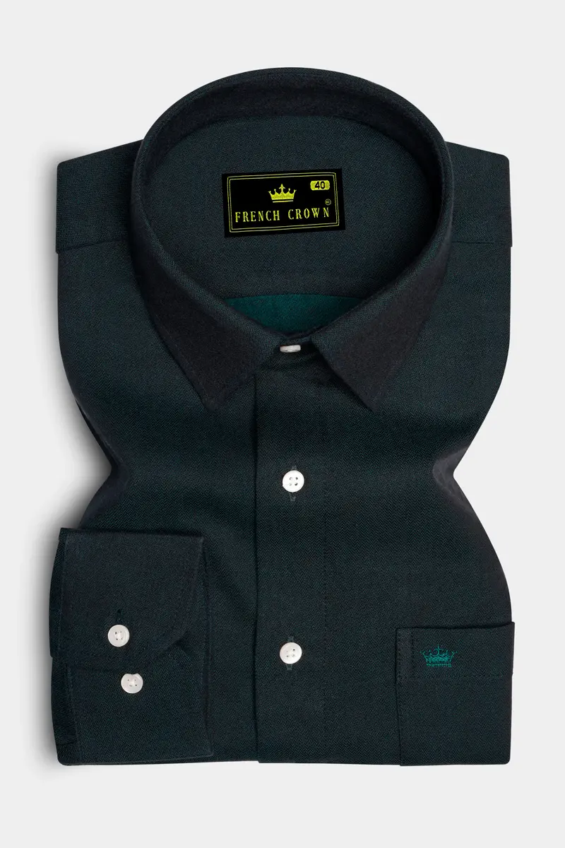 Verdoro-Racing Green Dobby Textured Premium Giza Cotton Dress Shirt 4