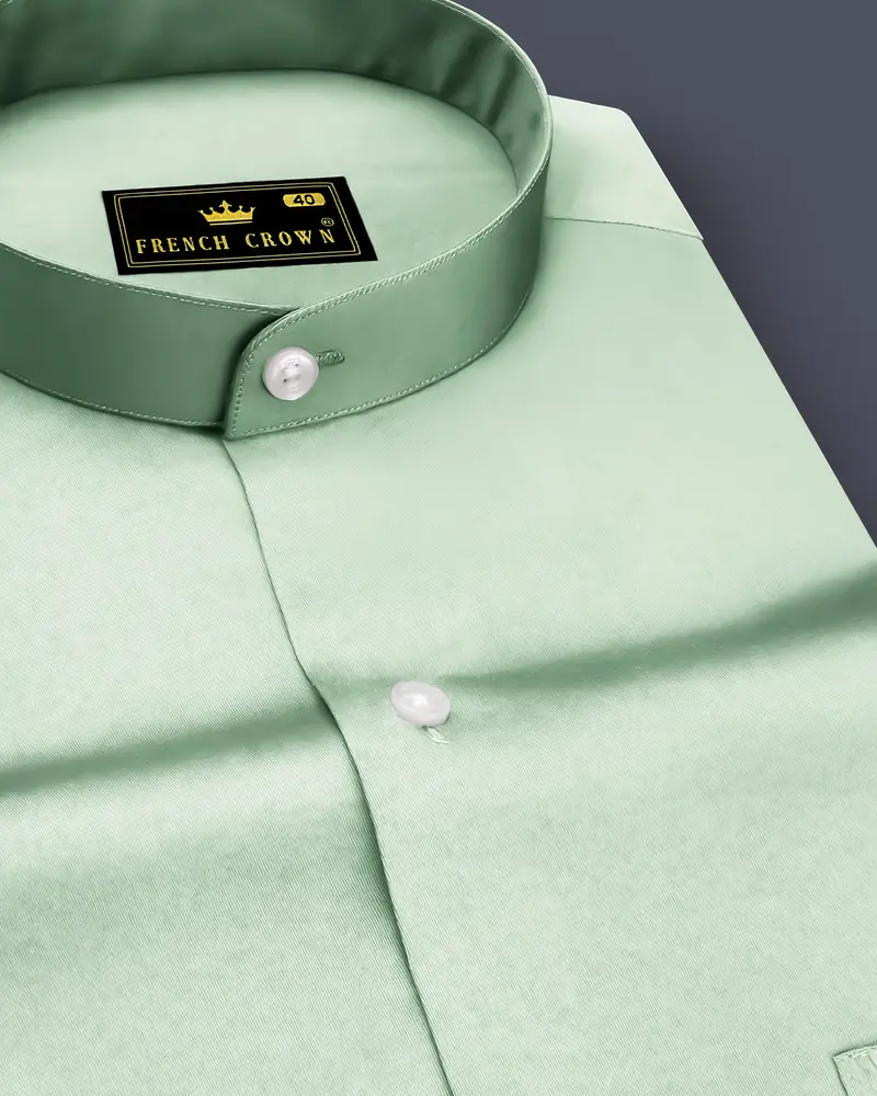 Verdoro-Spring Green Subtle Sheen Super Soft Premium Cotton Mandarin Shirt 1