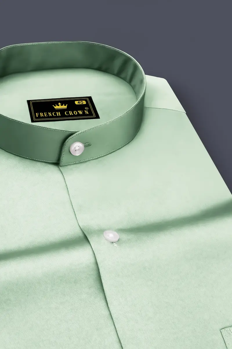 Verdoro-Spring Green Subtle Sheen Super Soft Premium Cotton Mandarin Shirt 2