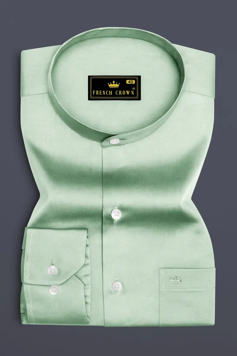 Verdoro-Spring Green Subtle Sheen Super Soft Premium Cotton Mandarin Shirt 4