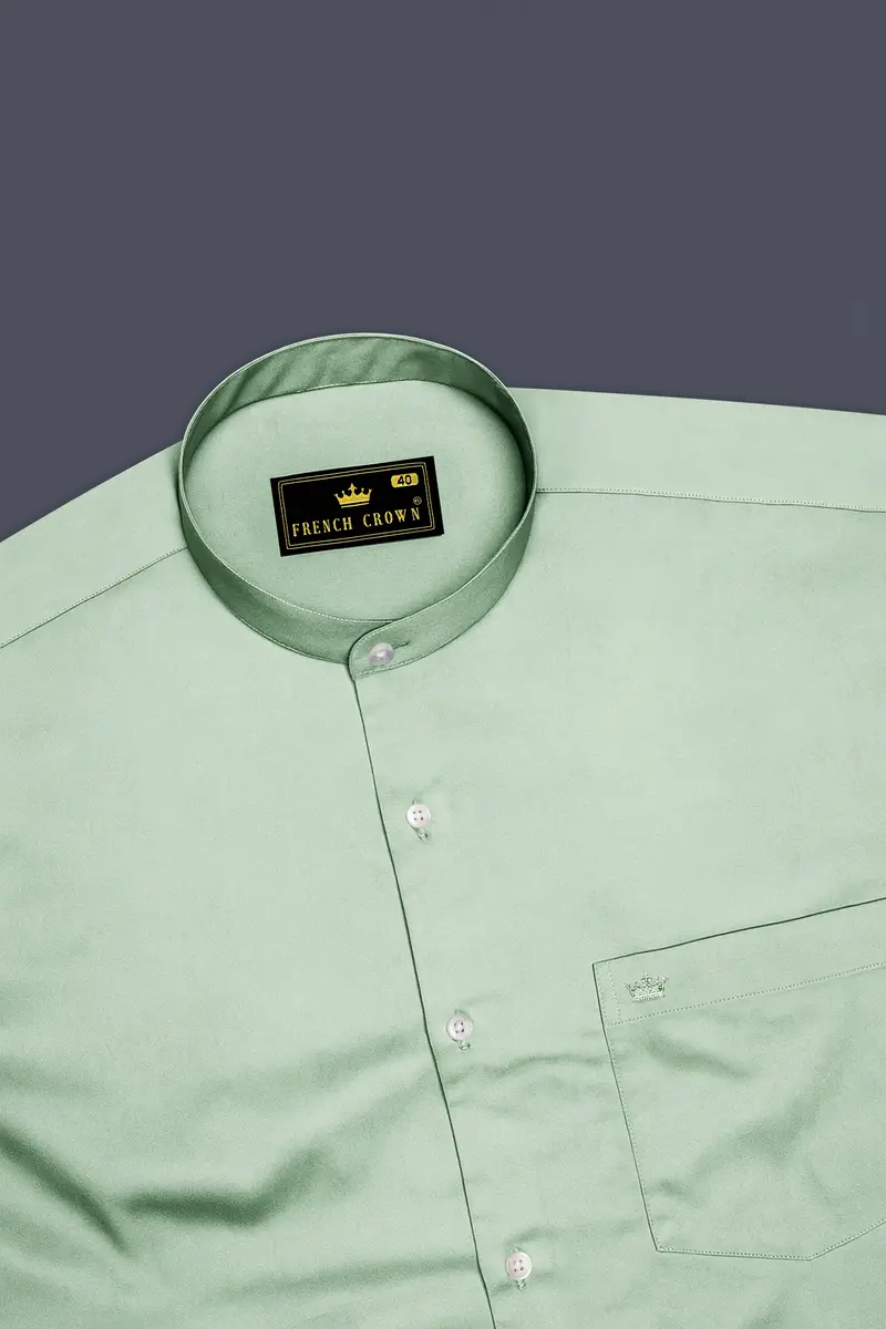 Verdoro-Spring Green Subtle Sheen Super Soft Premium Cotton Mandarin Shirt 5