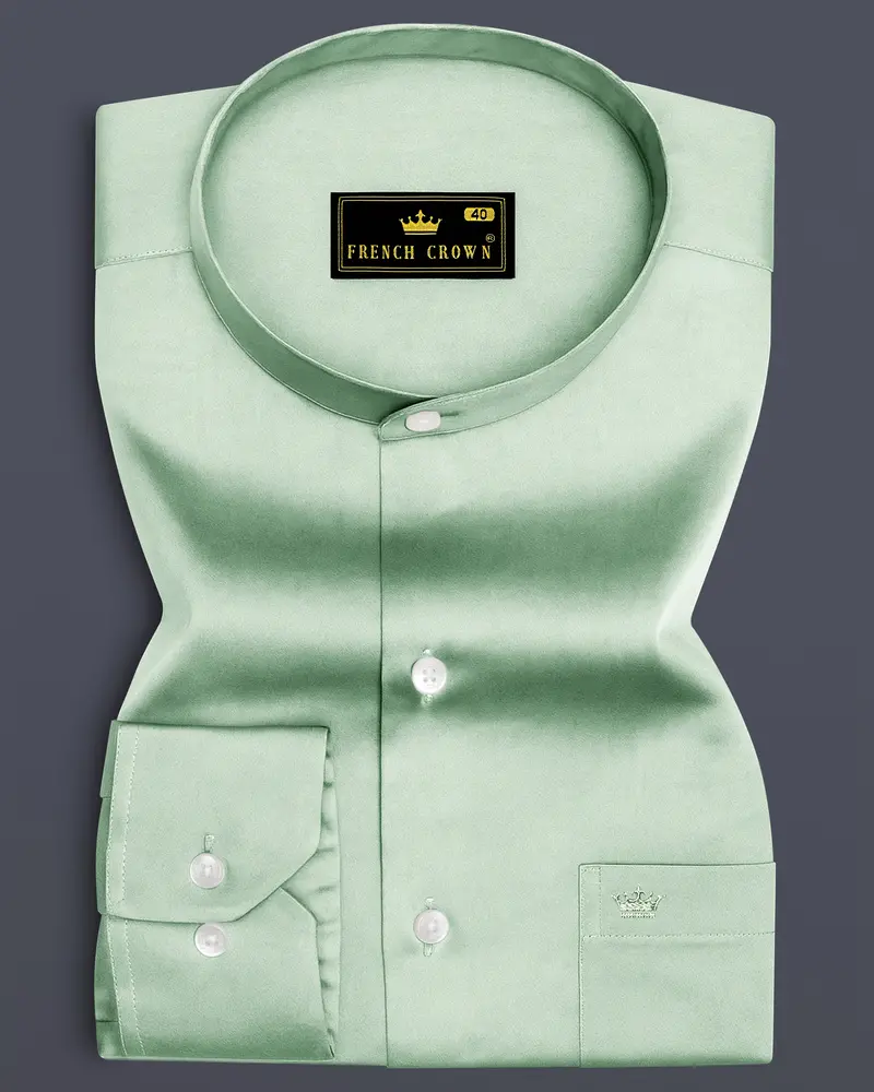 Verdoro-Spring Green Subtle Sheen Super Soft Premium Cotton Mandarin Shirt 6