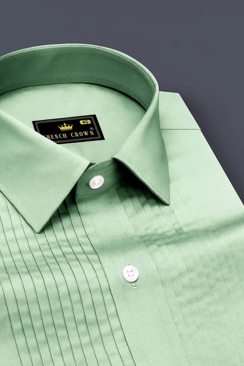 Verdoro-Spring Green Subtle Sheen Super Soft Premium Cotton Tuxedo Shirt 5
