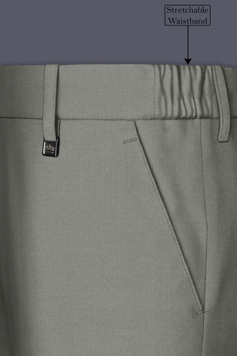 Verdure-Sage Green Wool Rich Stretchable Waistband Pant 6