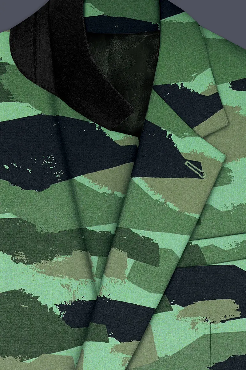 Verdvoro-Pale Green And Firefly Blue Camouflage Printed Premium Cotton Single Breasted Blazer 4