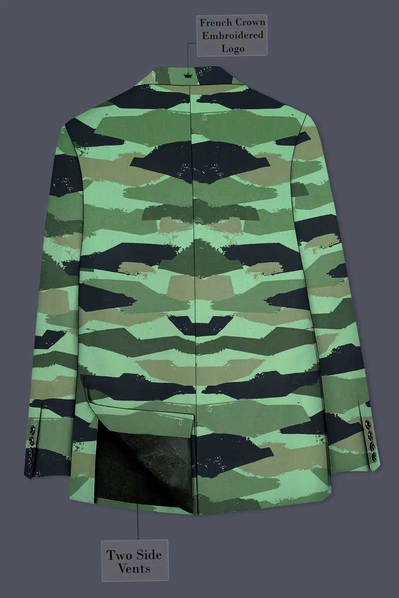 Verdvoro-Pale Green And Firefly Blue Camouflage Printed Premium Cotton Single Breasted Blazer 8