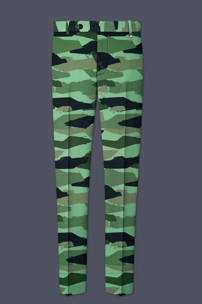 Verdvoro-Pale Green And Firefly Blue Camouflage Printed Premium Cotton Single Breasted Suit 13