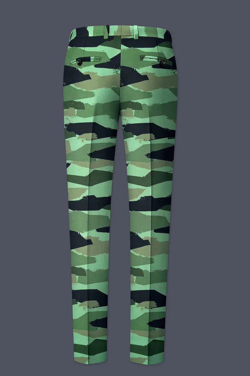 Verdvoro-Pale Green And Firefly Blue Camouflage Printed Premium Cotton Single Breasted Suit 14