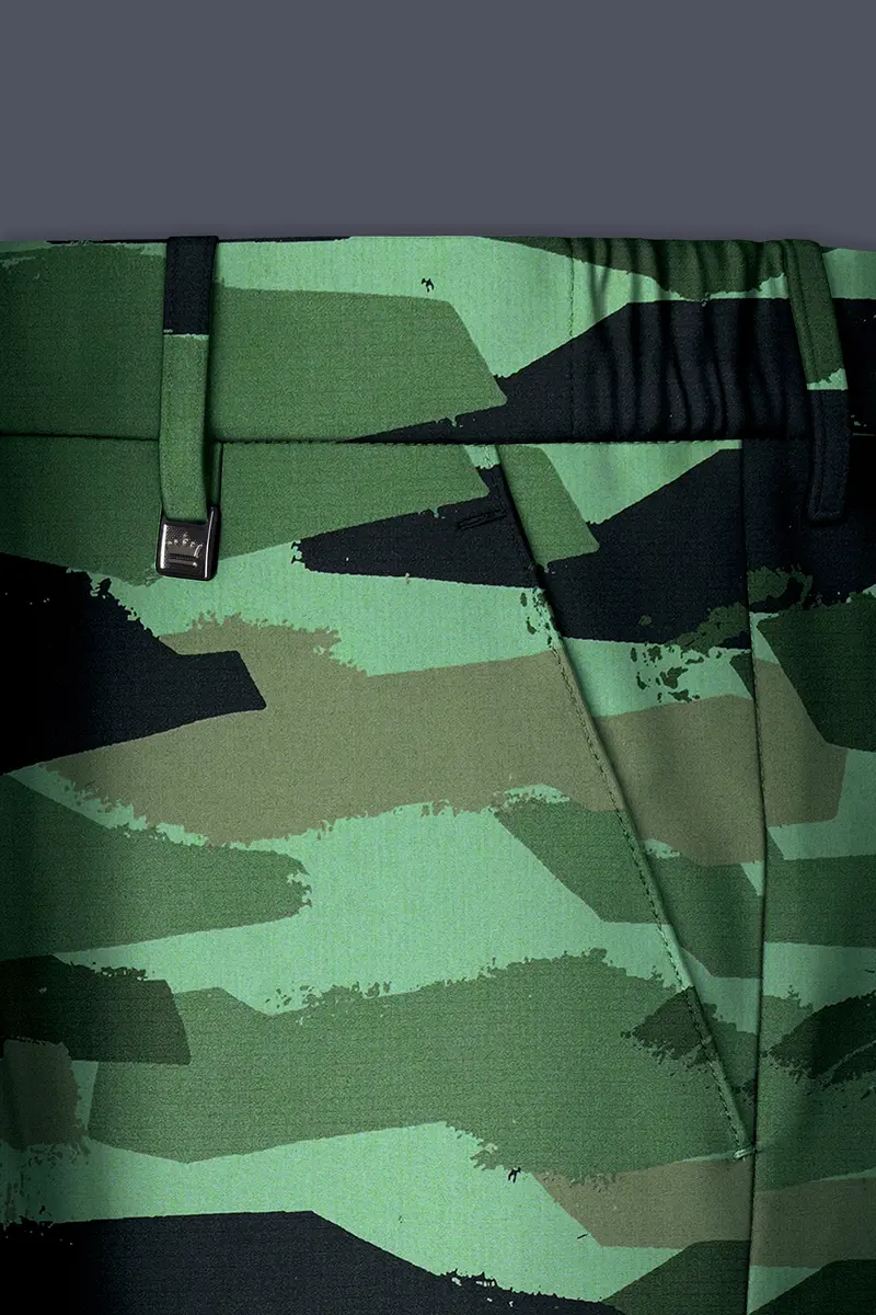 Verdvoro-Pale Green And Firefly Blue Camouflage Printed Premium Cotton Single Breasted Suit 15